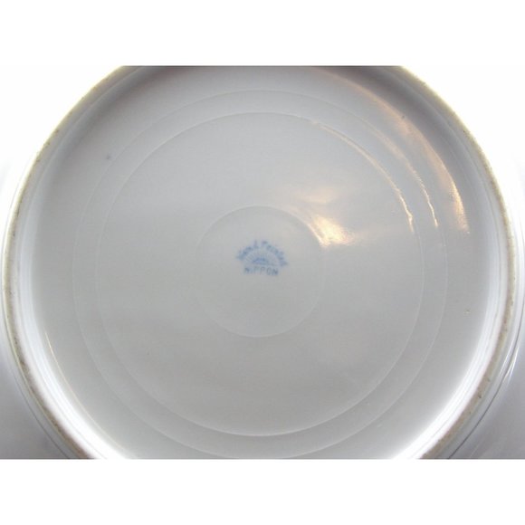 Antique Hand Painted Nippon Handled Serving Bowl Gold Rim Blue Rim Roses Blue Ni - Picture 2 of 10